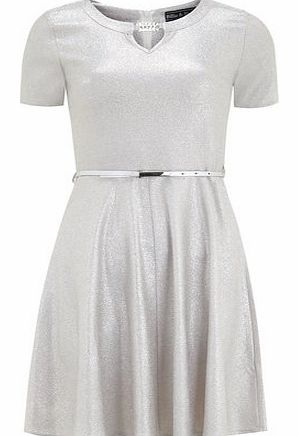 Dorothy Perkins Womens Billie Black Label Skater Dress- Silver