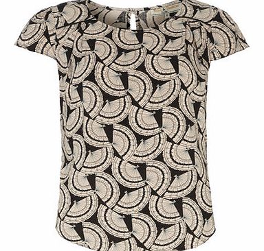 Dorothy Perkins Womens Billie Petite Teal Fan Print Blouse- Blue