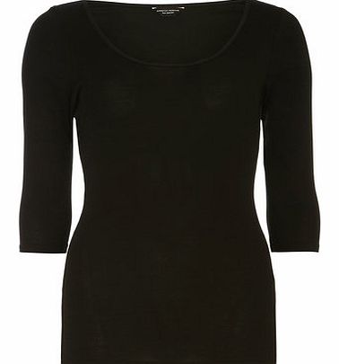 Dorothy Perkins Womens Black 3/4 scoop basic jersey top- Black