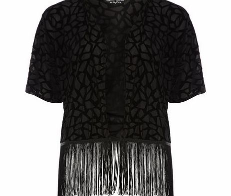 Dorothy Perkins Womens Black Abstract Tassel Kimono- Black