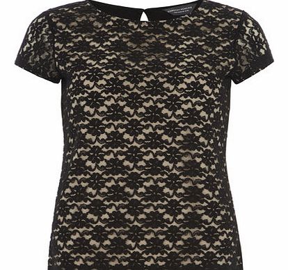 Dorothy Perkins Womens Black and Nude Lace Front Tee- Black