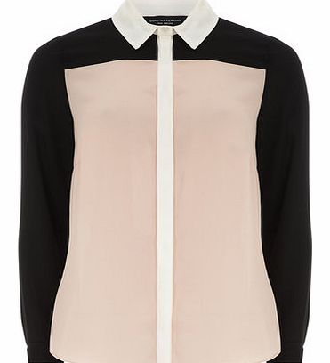 Dorothy Perkins Womens Black and Peach Colour Block Shirt- Pink