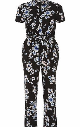 Dorothy Perkins Womens Black and pink poppy jumpsuit- Black