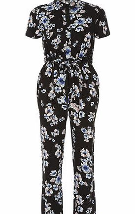 Dorothy Perkins Womens Black and pink poppy jumpsuit- Black