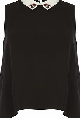 Dorothy Perkins Womens Black and White Embellished Dip Hem Top-