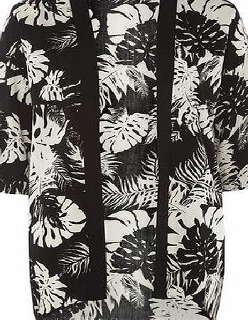 Dorothy Perkins Womens Black and White Leaf Kimono- Black