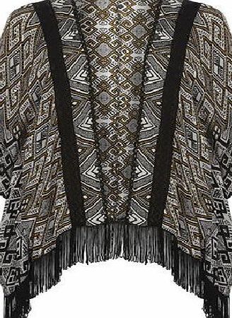 Dorothy Perkins Womens Black Aztec Print Lace Kimono- Black