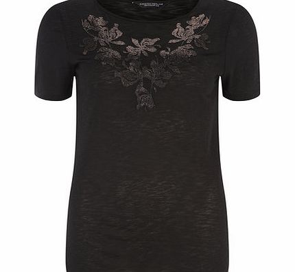 Dorothy Perkins Womens Black Beaded Front Tee- Black DP56393210