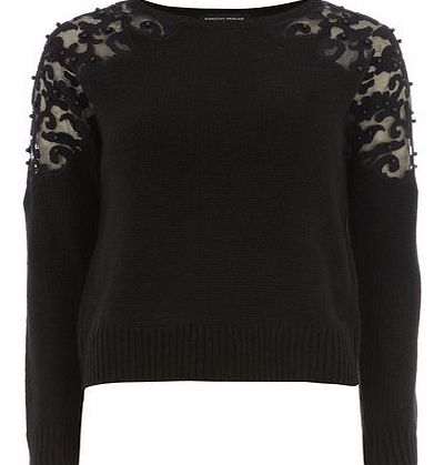 Womens Black beaded shoulder knitted jumper-