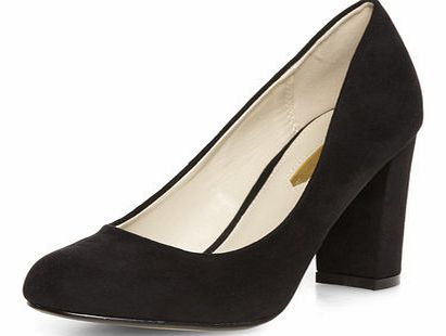 Womens Black block heel court shoes- Black