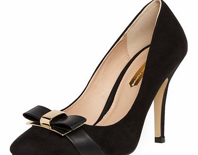Womens Black bow trim pointed court Shoes- Black