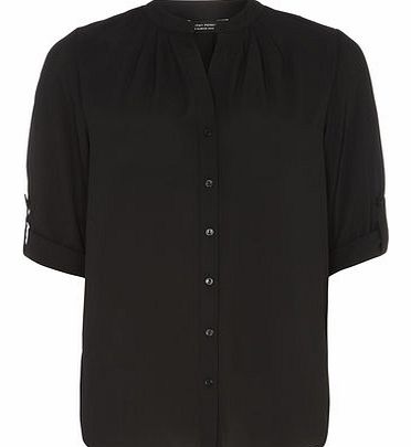 Dorothy Perkins Womens Black Button Up Rollsleeve Top- Black