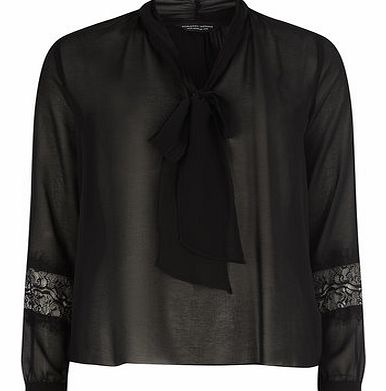 Dorothy Perkins Womens Black Chiffon Lace Pussybow- Black