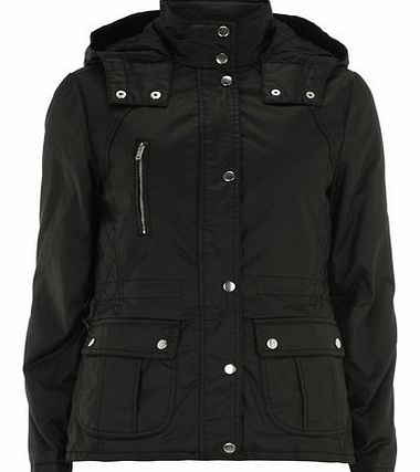 Dorothy Perkins Womens Black Coated Quilt Hood Jacket- Black
