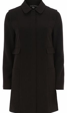 Womens Black Crepe Princess Style Coat- Black