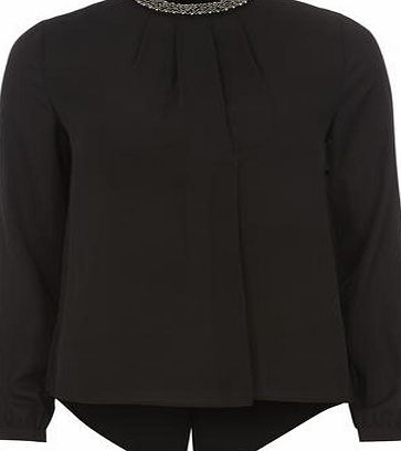 Dorothy Perkins Womens Black Embellished High Neck- Black
