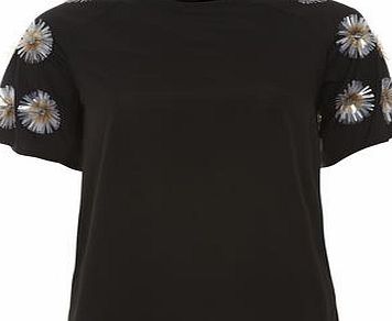 Dorothy Perkins Womens Black Embellished Sleeve Tee- Black