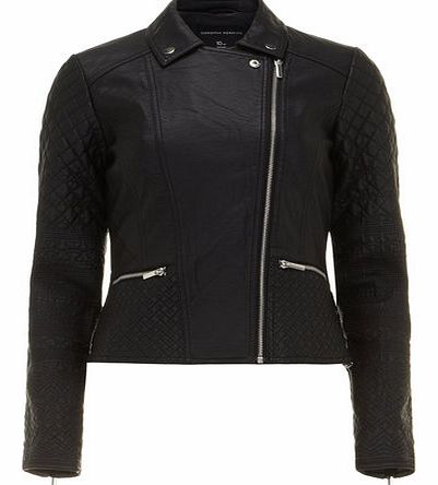 Womens Black Embroidered Biker Jacket- Black