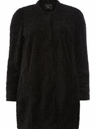 Womens Black Faux Fur Duster Jacket- Black