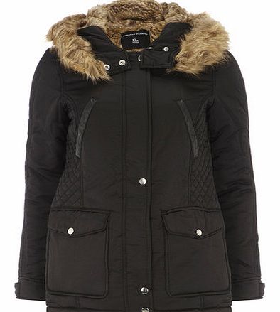 Dorothy Perkins Womens Black Faux Fur Hood Parka- Black DP92265401