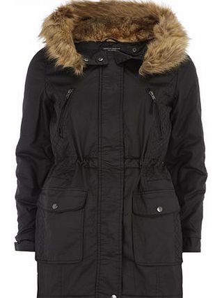 Dorothy Perkins Womens Black Faux Fur Parka- Black DP92267110