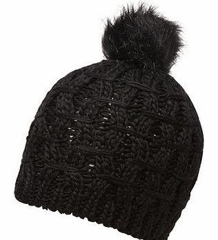 Dorothy Perkins Womens Black Faux Fur Pom Beanie Hat- Black
