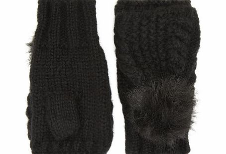 Dorothy Perkins Womens Black Faux Fur Pom Fingerless Gloves-