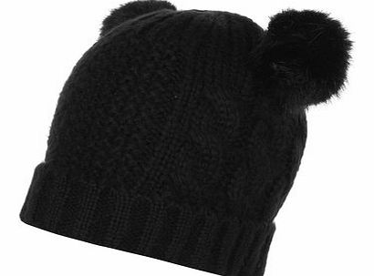 Dorothy Perkins Womens Black Faux Fur Pom Pom Hat- Black