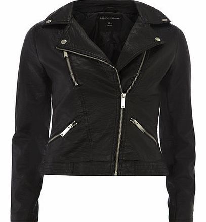 Dorothy Perkins Womens Black Faux Leather Biker Jacket- Black