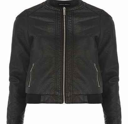 Dorothy Perkins Womens Black Faux Leather Bomber Jacket- Black