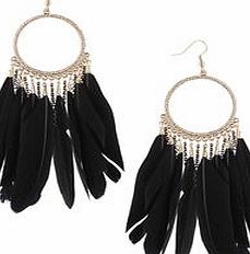 Dorothy Perkins Womens Black Feather Hoop Earrings- Black