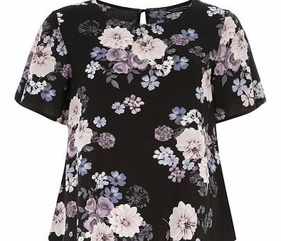 Dorothy Perkins Womens Black Floral Dip Back Hem Top- Black