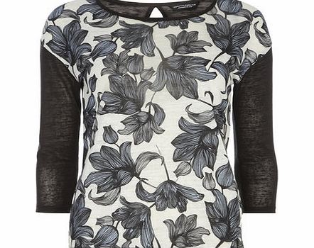 Dorothy Perkins Womens Black Floral Front Jersey Knit- Black