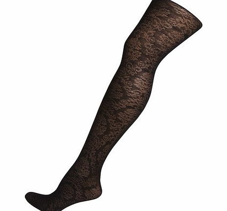 Dorothy Perkins Womens Black Floral Lace Design Tights- Black