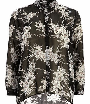 Dorothy Perkins Womens Black Floral Long Line Shirt- Black