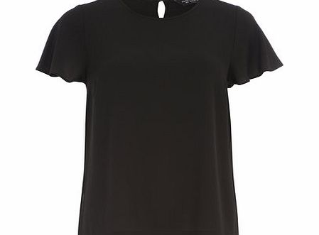 Dorothy Perkins Womens Black Flutter Sleeve Step Hem Top- Black