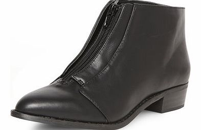 Womens Black front zip pointed boots- Black