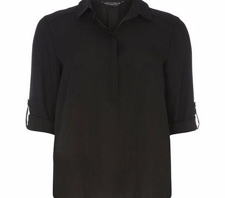 Dorothy Perkins Womens Black Half Placket Rollsleeve Top- Black