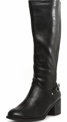 Womens Black knee high heeled boots- Black