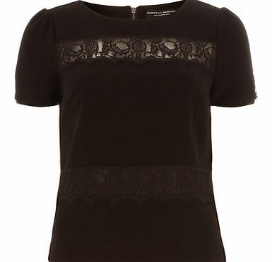 Dorothy Perkins Womens Black Lace Insert Tee- Black DP05464410