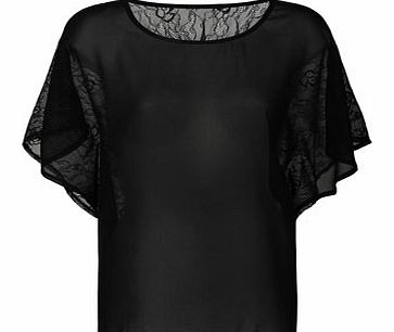 Dorothy Perkins Womens Black lace open back top- Black DP68100073