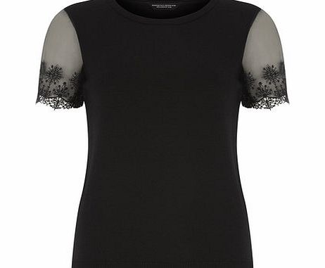 Dorothy Perkins Womens Black Lace Short Sleeve Tee- Black