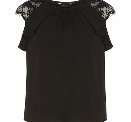 Dorothy Perkins Womens Black Lace Sleeve Top- Black DP05532001