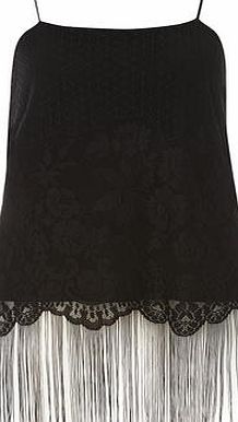 Dorothy Perkins Womens Black Lace Tassel Cami Top- Black