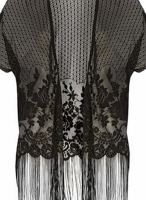 Dorothy Perkins Womens Black Lace Tassel Kimono- Black DP05547382