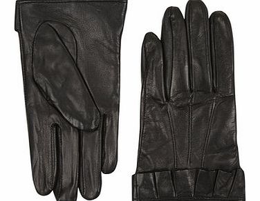 Dorothy Perkins Womens Black Leather Frill Gloves- Black