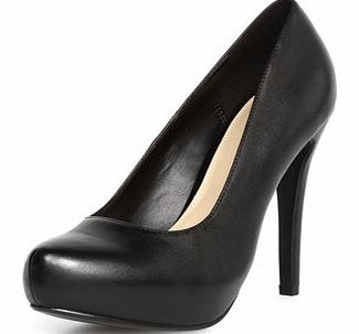 Womens Black Leather platform court shoes- Black
