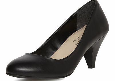 Womens Black leather round toe court shoes-