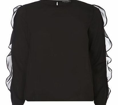 Dorothy Perkins Womens Black Long Sleeve Ruffle Top- Black