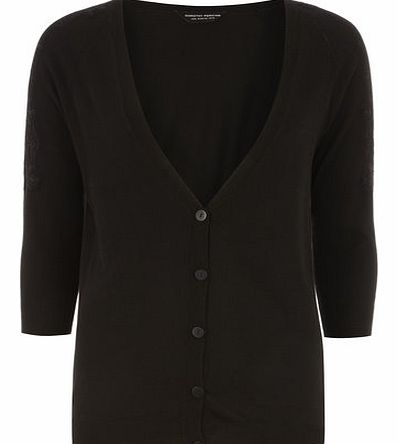 Dorothy Perkins Womens Black Longline Lace Cardigan- Black
